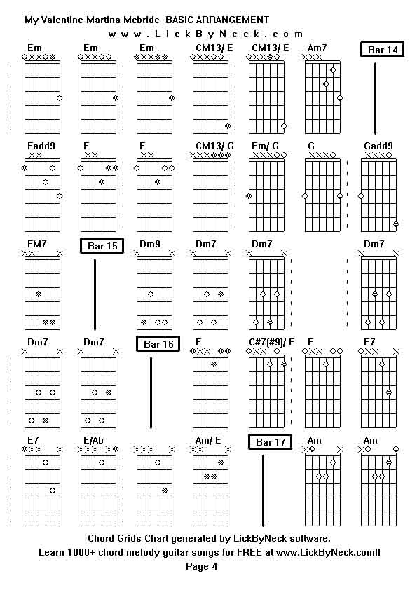 Chord Grids Chart of chord melody fingerstyle guitar song-My Valentine-Martina Mcbride -BASIC ARRANGEMENT,generated by LickByNeck software.